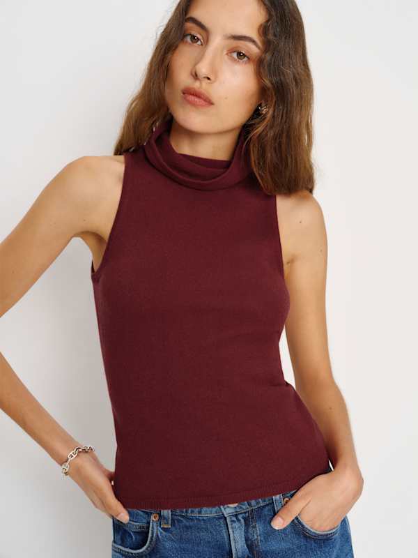Marcy Cashmere Turtleneck Tank - Chianti